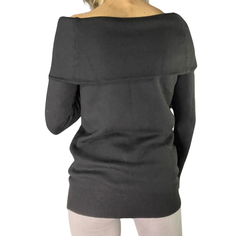 LOFT Off-Shoulder Foldover Black‎ Sweater - Picture 5 of 10